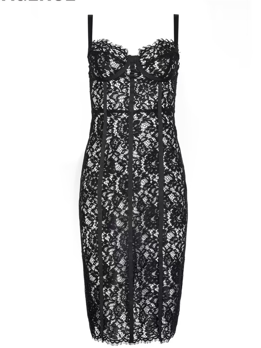 NWT L’Agence Jennifer Black Lace Midi Dress 0 - Picture 3 of 5